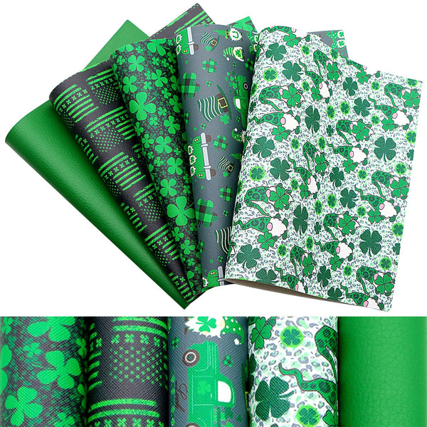 St. Patrick's Day Faux Synthetic Leather Set 5piece/set 7.7*12.9inch Fabric Sheets For DIY Bows Leather Crafts Handmade Material