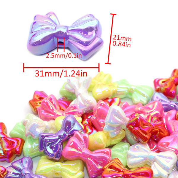 5Pcs Uv Plating Bowknot Acrylic Beads Mixed Color Loose Spacer Beads with Hole for Jewelry Making DIY Bracelet Necklace Chain Earrings Charm Bangle Decors Craft Supplies