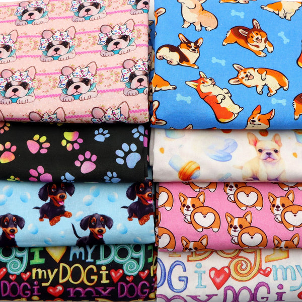 1pc Dog Puppy Pattern Animals Series Quilting Fabric-57x19.68inch(145x50cm)100% Cotton Craft Fabrics DIY Handmade Nurse Hat Clothes Fabric For Patchwork Craft(130gsm)