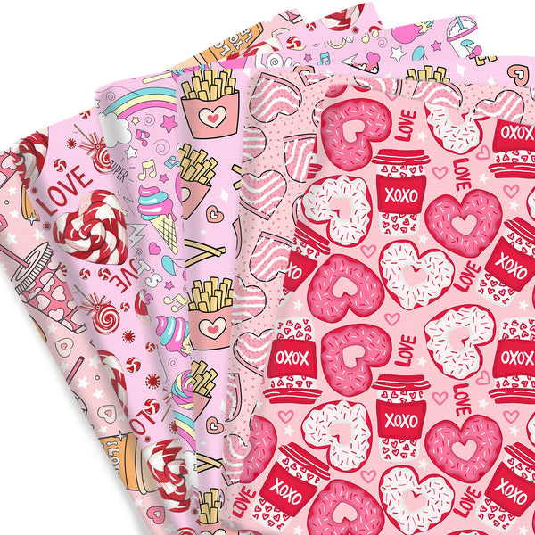 1pc Valentine's Day Series Heart Love Cake Donuts Pattern Quilting Fabric-57x19.68inch(145x50cm) Polyester Cotton Craft Fabrics DIY Handmade Projects Doll Clothes Fabric Precut For Patchwork Craft(108gsm)