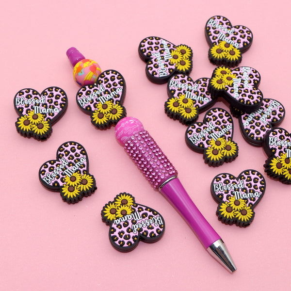 Leopard Heart-Shape Sunflower Mother’s Day,For Jewelry Making DIY Pens Character Decors Key Bag Chain Necklace Bracelet Lanyard Craft Supplies,1 Piece/Pack