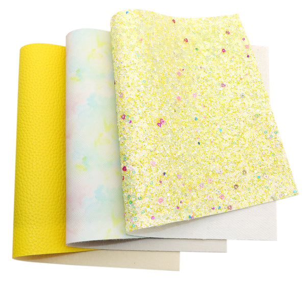 3pcs/set chunky glitter lychee Faux Synthetic Leather Set 7.7*12.9inch Fabric Sheets For DIY Bows Artificial Leather Crafts Handmade Material