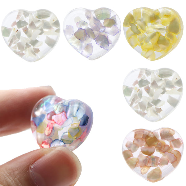 5pcs/pack 3d heart shape with sequins resin goreous transqarent Available in multiple colors  charm for diy craftin jewelry accessory making supplies, Hair Clips, Earrings, Phone Case Accessories, Cake Decorat