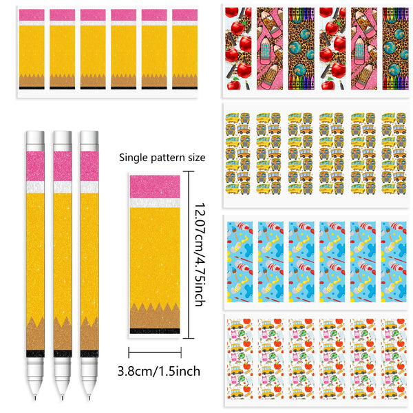 1pc UV DTF Pen Wrapping Decals back to school pencil series Pen Wrapping Decals UV DTF Vinyl Stickers Waterslide Epoxy Pen Wrapper For Craft Pen Gift（6 patterns on one sheet）