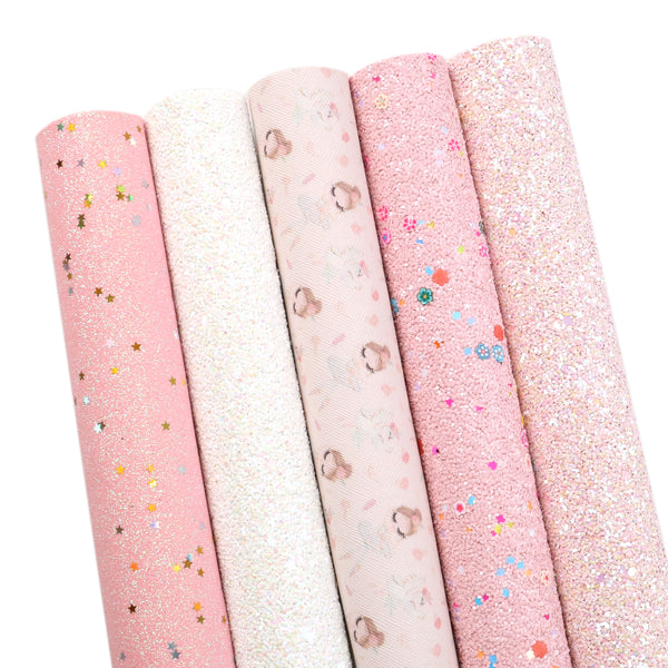 5pcs/set Ballet Chunky glitter sequins Faux Synthetic Leather Set 7.7*12.9inch Fabric Sheets For DIY Bows Artificial Leather Crafts Handmade Material