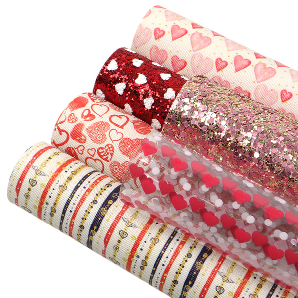 Valentine's Day heart love sequins glitter Faux Synthetic Leather Set 6piece/set 7.7*12.9inch Fabric Sheets For DIY Bows Leather Crafts Handmade Material