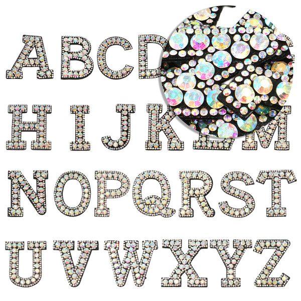 26pcs A-Z 1set,3D White Bottom Pearl Letter Patches English Alphabet Rhinestone Applique For Clothes Iron On Stripe Badge DIY Name,For Clothes Decoration, DIY Clothes Sewing Accesssories, Bags And Hairpin Decoration