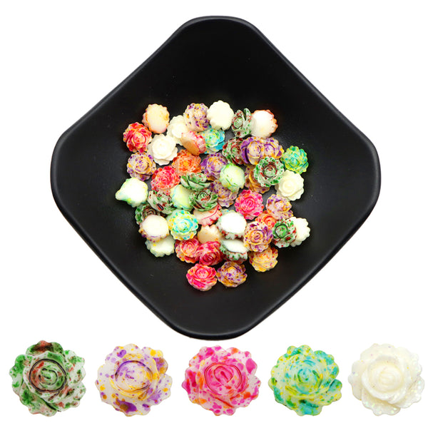 50Pc random color flower 3D Resin Cabochons - Flat Back Charms For Diy Scrapbooking, Jewelry Making & Craft Decorations