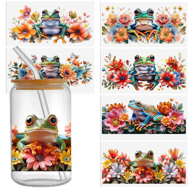 6pieces/set Frog animal UV DTF Cup Wraps Decals Waterproof Transfer Stickers DlY Flash Drill For The Libbey Glass 16oz Cup Wraps Fashion Women Decals DIY Crafts