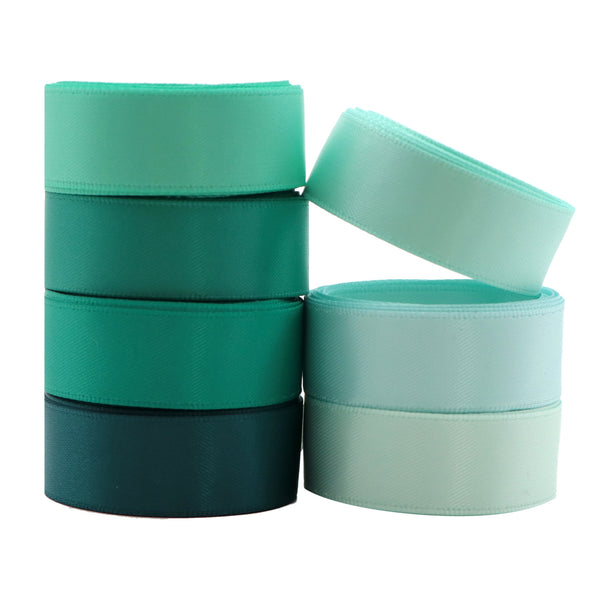 7 Rolls, 0.63Inch/16mm X 2 Yards/roll Green Series Solid Color Satin Ribbon Set For Gift Wrapping Ribbon Holiday DIY Craft Ribbons For Home Party Decor