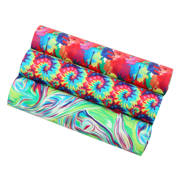 A5 graffiti tie dye Faux Synthetic Leather Set 3piece/set 5.9*8.26inch Fabric Sheets For DIY Bows Leather Crafts Handmade Material