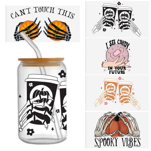 1pc UV DTF Cup Wrap Decals Halloween pumpkin ghost Series For Any Hard Surface, Scratch-Resistant Decals With Vibrant Colors & UV DTF Transfer Sticker Waterproof Sticker For Libbey Glass Cups 16OZ Tumbler Furniture gift Craft Wood DIY Crafts cup