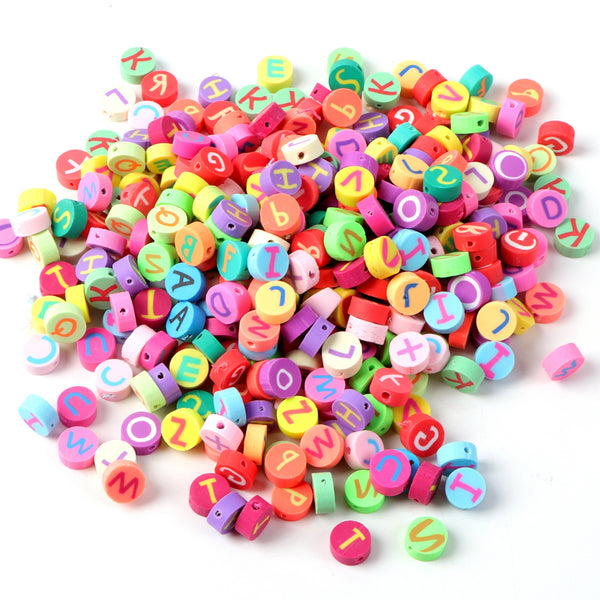 50 Pcs 10x10mm Alphabet Letter Design Polymer Clay Beads Spacer Loose Bead With Hole For Jewelry Making DIY Necklace Bracelet Accessories Mix colors