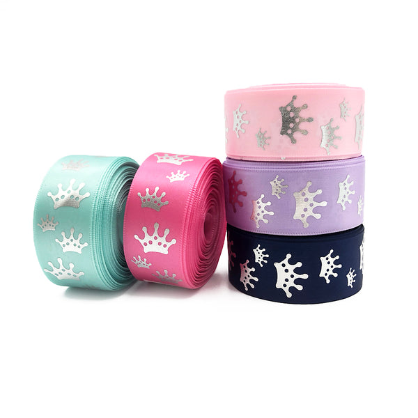 1 Roll,1Inch/25mm X 5 Yards/roll crown satin Ribbon Roll For Wreaths Gift Wrapping Party Decoration DIY Hair Bows Crafts Headwear Hair Accessories Garment Decor