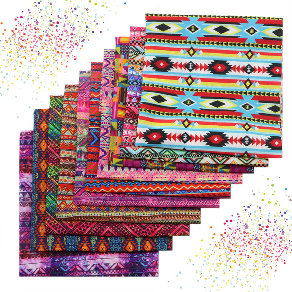 10pcs/set 12.99x7.87 Aztec Tribal Pattern Ethnic Style Series Polyester Cotton Fabric Patchwork Clothes For DIY Sewing Quilting Material Precut Quilting Fabric Squares Sheets For DIY Patchwork Sewing Quilting Crafting, No Repeat Design