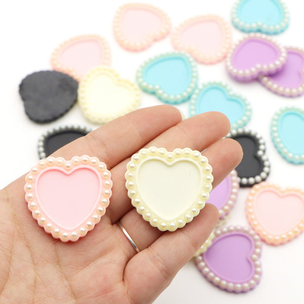 5Pcs Faux Pearl Cameo Base Tray Heart Shaped Cabochons,Vibrant Colors,Perfect for DIY Jewelry Making,Pendant Base,Setting Charms and Festive Projects Decorations