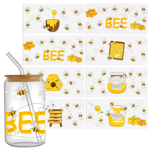 1pc Waterproof bee yellow spring Series Sticker For 16oz Glass Cups,Uv Dtf Transfer Diy Crystal Label,Faith Cross Libbey Glass Wrap ,Vinyl Cup Wrap ,Uv Stickers Diy Sticker For Glass Bottle-High Quality Tumbler Furniture Craft Wood DIY Crafts