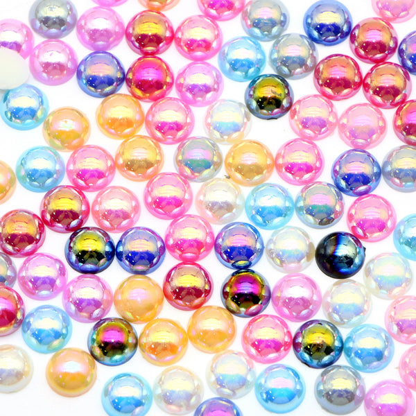 10mm Half Round Pearls Magic Color Iridescent Rainbow Colorful Beads, ABS Imitation Flatback Pearl Beads Luster Loose Cabochon Pearls For Crafts Necklaces Bracelets Jewelry Decorations Wedding Dress Nail Art