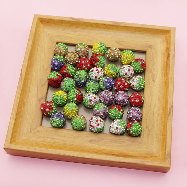 10Pcs Faux Rhinestone Polymer Clay Beads Mixed Color Strawberry Shaped Loose Spacer Beads with Single Hole for Jewelry Making DIY Bracelet Necklace Chain Earrings Charm Bangle Decors Craft Supplies