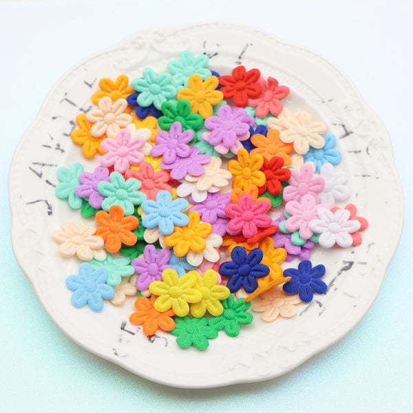 100pcs/pack Vibrant Flower Embellishments,Mixed Colors,Decorative Fabric Patches for DIY Fashion, Accessories, and Craft Projects - Perfect for Clothing, Hats, Sewing, Hair Accessories, and Butterfly Knot Decorations