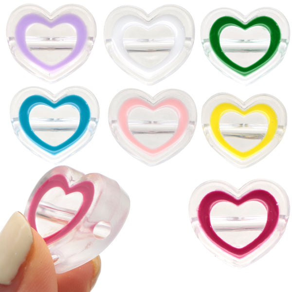 10Pcs Transparent Heart Shaped Beads Solid Color Acrylic Beads Loose Spacer Beads with Hole for Jewelry Making DIY Bracelet Necklace Chain Earrings Charm Bangle Decors Craft Supplies