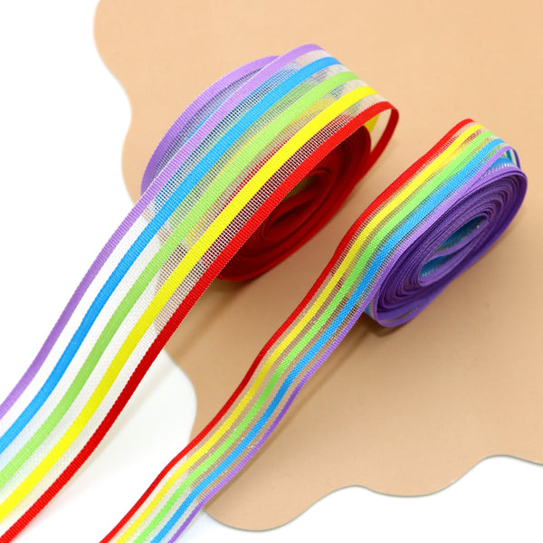 5 Yards/roll 5-Color Striped Sheer Organza Ribbon, 0.43" /0.83" Wide - Perfect for DIY Bows, Gift Wrapping & Crafts