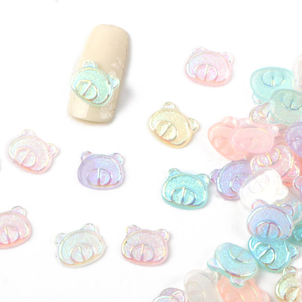 10pcs Glitter Bear Mini 3d Resin Nail Charms - Transparent Acrylic Beads, Flatback Skeleton Cabochons for DIY Nail Art & Craft Decorations