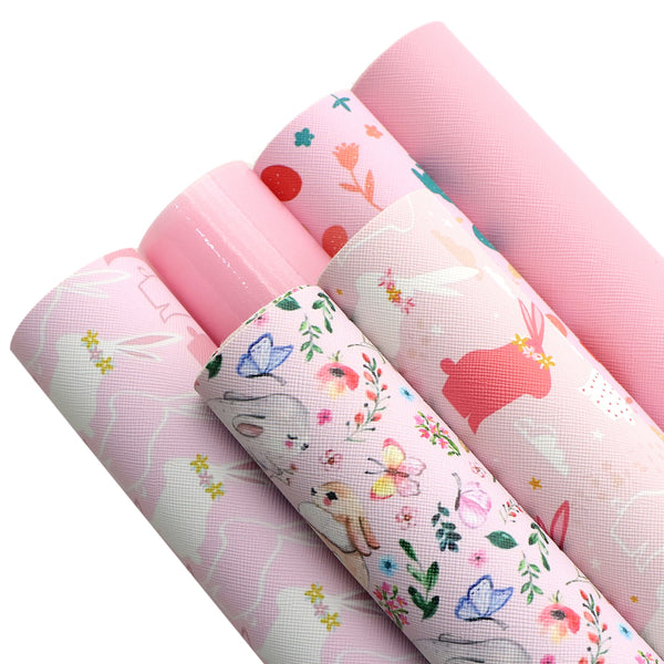 Flower rabbit Faux Synthetic Leather Set 6piece/set 7.7*12.9inch Fabric Sheets For DIY Bows Leather Crafts Handmade Material