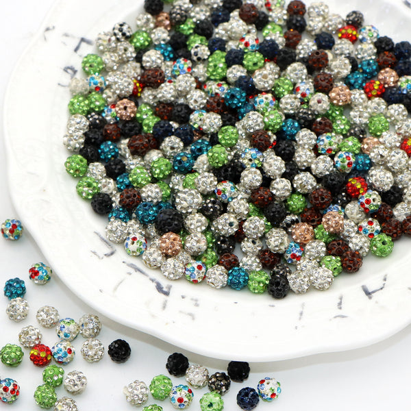 10Pcs 6mm Faux Rhinestone Polymer Clay Beads Mixed Colors Loose Spacer Beads with Hole for Jewelry Making DIY Bracelet Necklace Chain Earrings Charm Bangle Decors Craft Pen Supplies