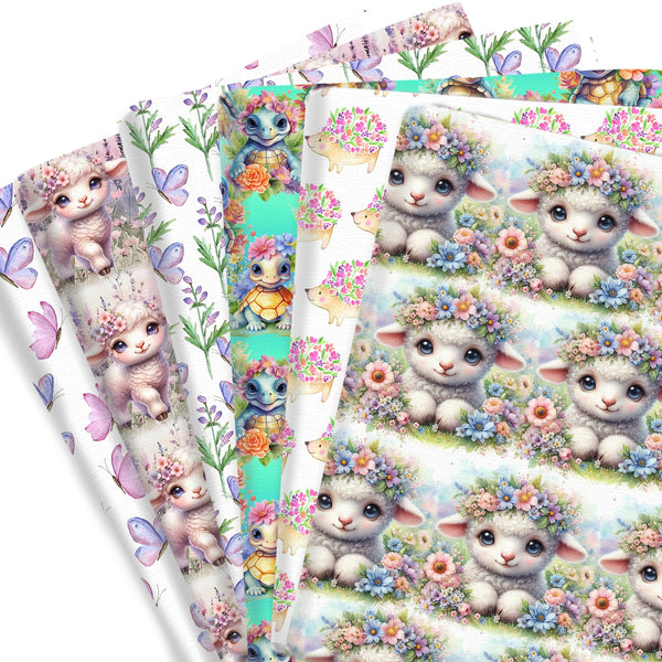 1pc Flower Animals Series Sheep Turtle Butterfly Hedgehog Pattern Quilting Fabric-17.7x19.68inch(45x50cm) Polyester Cotton Craft Fabrics DIY Handmade Projects Doll Clothes Fabric Precut For Patchwork Craft(108gsm)