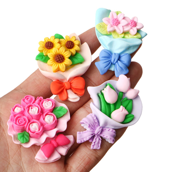 Valentine's Day-1pc/pack Cute Spring 3d  Flower Bouquet Rose, Sunflower, shape Resin Charms,  For DIY Earrings Jewelry Hair Accessories Ornaments, Keychain Cup Refrigerator Sticker Materials ,resin Embellishments for Jewelry and Phone Case Decoration