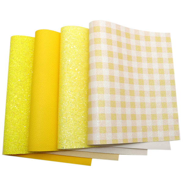 Yellow series Faux Synthetic Leather Set 4piece/set 7.7*12.9inch Fabric Sheets For DIY Bows