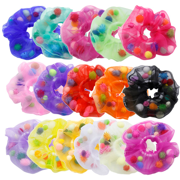 Simple Hair Tie Elastic Scrunchie Pompoms inside Head Rope Ponytail Holder Women's Hair Accessories