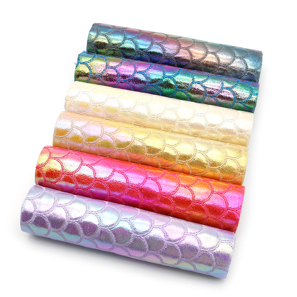 1pcs Fish Scales Faux Synthetic Leather  7.7*12.9inch Fabric Sheets For DIY Bows, Waist Belt, Earrings, Handbag, Phone Case, Pencil Case ,Shoes Bags Artificial Leather Crafts Handmade Material