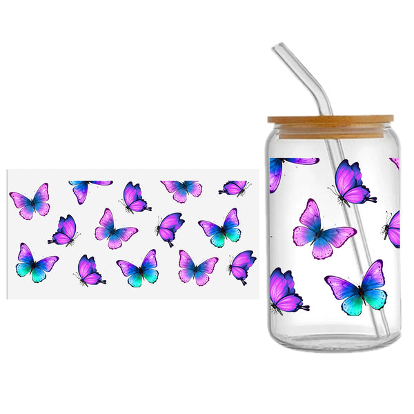 1ps Waterproof Butterfly Sticker For 16oz Glass Cups,Uv Dtf Transfer Diy Crystal Label,Faith Cross Libbey Glass Wrap ,Vinyl Cup Wrap ,Uv Stickers Diy Sticker For Glass Bottle-High Quality (11x24cm) 4.3inX 9.4in