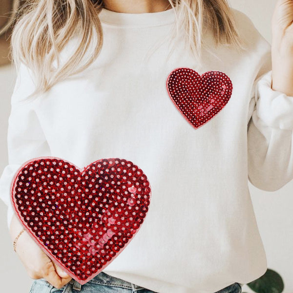 5pcs Red Sequined Embroidered Heart Iron-On Patches, DIY Appliques for Shirt, Jeans, Bags, Shoes, Hats & Coats Decor