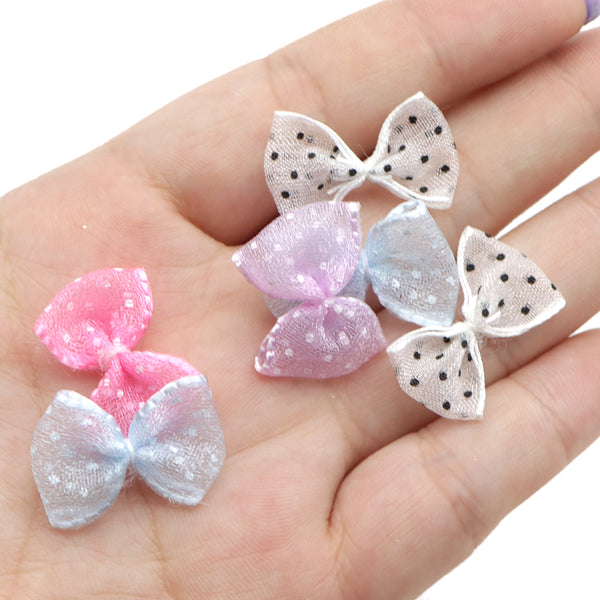 10pcs Polyester Small Bowknots, DIY Hair Clip Craft Supplies, Handmade Pre-Tied Bows For Gift Box Decors, Headwear Accessories