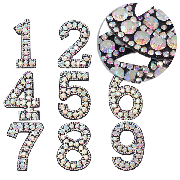 10pcs 0-9 1set 3D balck Bottom Pearl Letter Patches number Rhinestone Applique For Clothes Iron On Stripe Badge DIY birthday age, DIY clothes class grade， for gifts