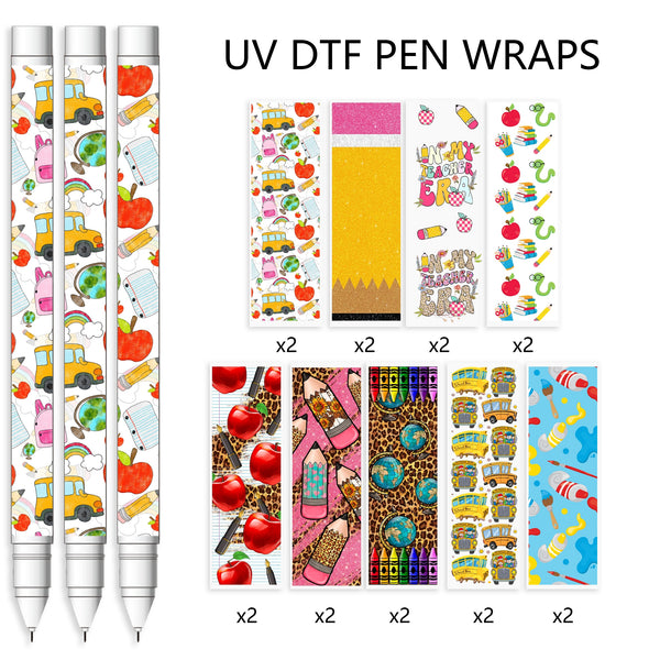 18pcs/set UV DTF Back to School series Pen Wrapping Decals UV DTF Vinyl Stickers Waterslide Epoxy Pen Wrapper For Craft Pen Gift