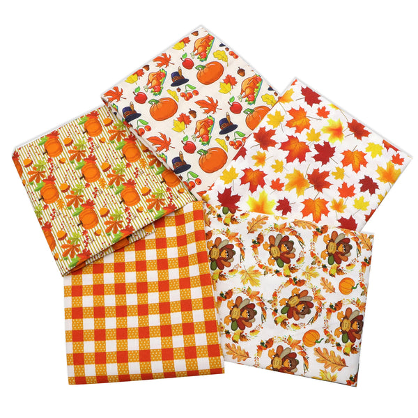 5pc/set Thanksgiving Turkey Day Series Pumpkin Chicken Pattern Quilting Fabric-7.87x7.87inch(20x20cm) 100% Cotton Craft Fabrics DIY Handmade Projects Doll Clothes Fabric Precut For Patchwork Craft(130gsm)