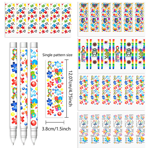 1pc UV DTF Pen Wrapping Decals AUTISM autism awareness series Pen Wrapping Decals UV DTF Vinyl Stickers Waterslide Epoxy Pen Wrapper For Craft Pen Gift（6 patterns on one sheet）