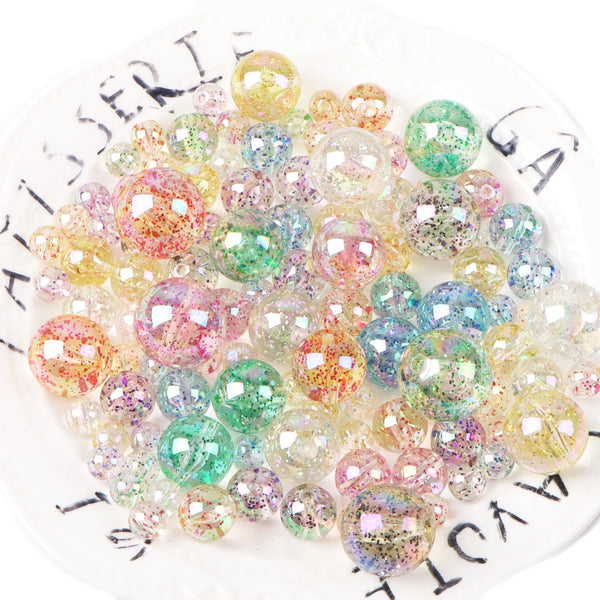 20g/pack Acrylic Glitter Round Beads Assorted Colors Iridescent AB Color Transparent Loose Spacer Beads With Hole Ideal For DIY Crafts,Bracelet,Mobile Phone Chains,Keychain,Necklace,Jewelry Making Accessories