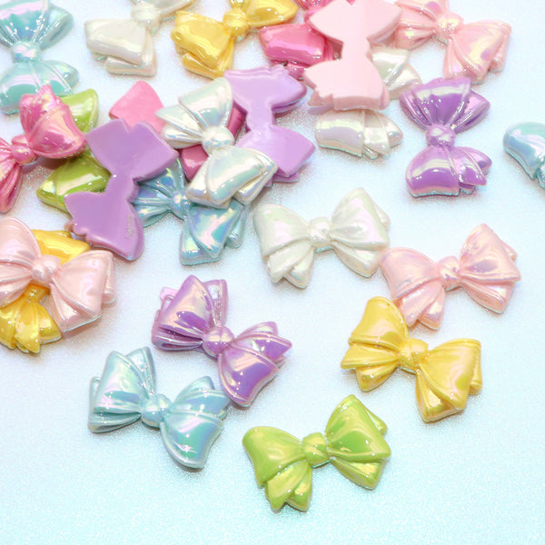 5Pcs Bowknot Bows Mix Color Iridescent Resin Charms Vibrant Multicolor Flatback Cabochons for DIY Jewelry Making-Ideal for Necklaces, Bracelets & Earrings Charms Accessories