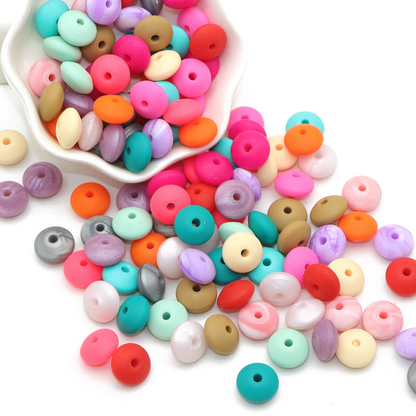 10pcs 12mm Colored Silicone Lentil Loose Beads Set Frosted Beads For DIY Beads Handmade Keychain Mobile Phone Chain Bag Chain Necklace Jewelry Making