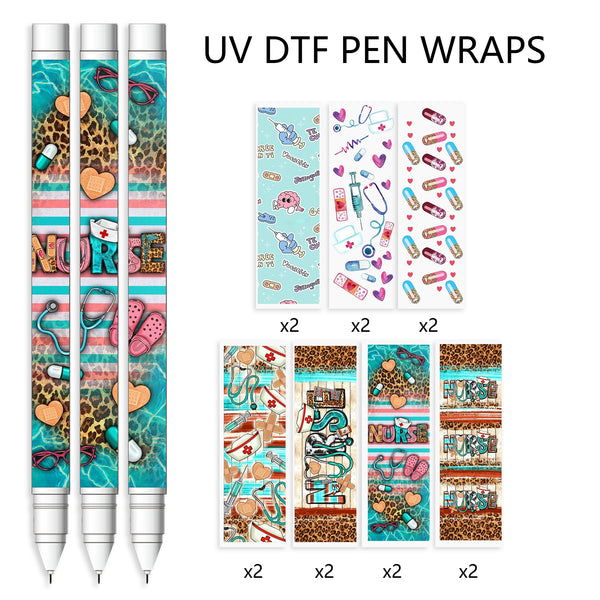 14pcs/set UV DTF Doctors  nurses series Pen Wrapping Decals UV DTF Vinyl Stickers Waterslide Epoxy Pen Wrapper For Craft Pen Gift