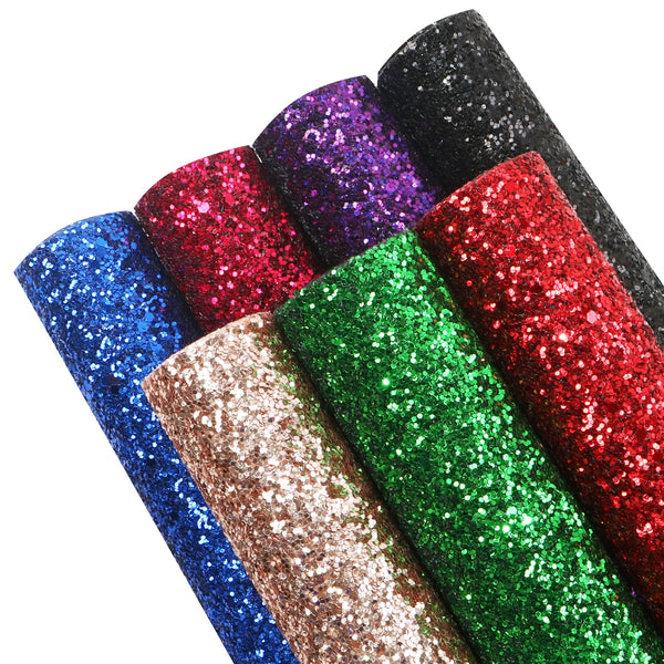 7pcs/Set 7.87x12.99inch Solid Color Faux Leather Sheets Shimmer Chunky Glitter Synthetic Leather Fabric Fabric Set for DIY Earrings Hair Bows Making