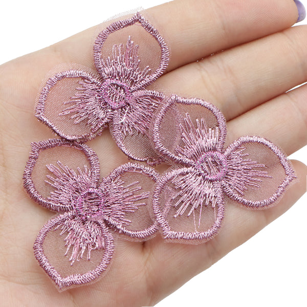 5pcs/pack 1.57x1.41 three Petal Flower Embroidery Lace No Back Glue Patch Stickers, mesh embroidery three petal flower accessories Clothes Bag Headwear Decoration, Patch Stickers For Skirt T-shirt Dress DIY Clothing Accessories