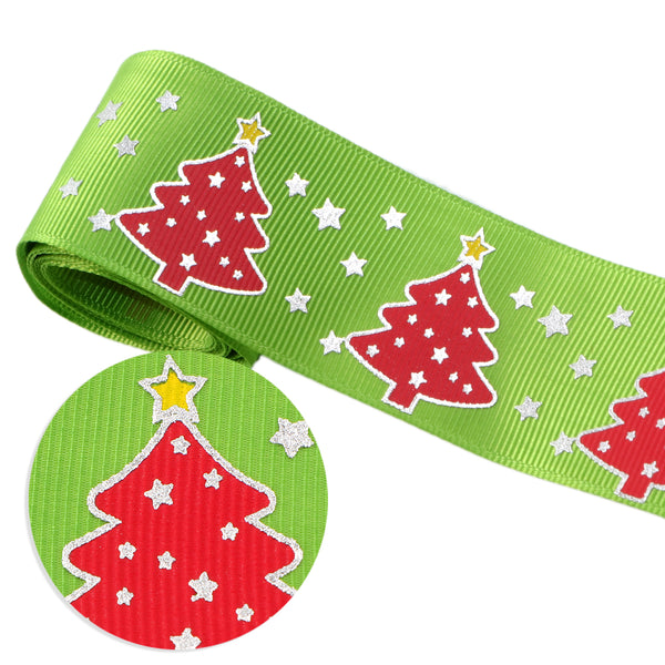 1 Roll, 5 Yards/roll christmas tree star grosgrain Ribbon For Wreaths Gift Wrapping Party Decoration DIY Hair Bows Crafts Headwear Hair Accessories Garment Decor