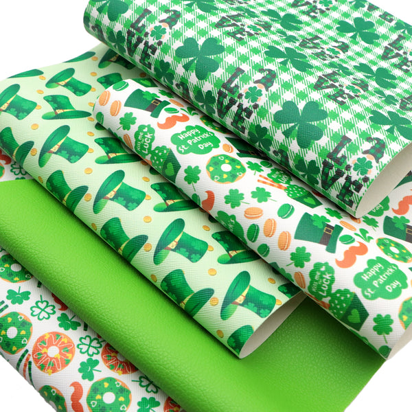 St. Patrick's Day Faux Synthetic Leather Set 5piece/set 7.7*12.9inch Fabric Sheets For DIY Bows Leather Crafts Handmade Material