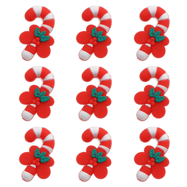 1PC 3D Silicone Christmas Festive  Cane Shape Silicone Beads -  Christmas Canes Charms for DIY Lanyards, Beadable Pens, Keychains, and Handmade Crafts  - 3D Santa, Stockings, Caps Craft Bead Kit for DIY Jewelry and Decorations